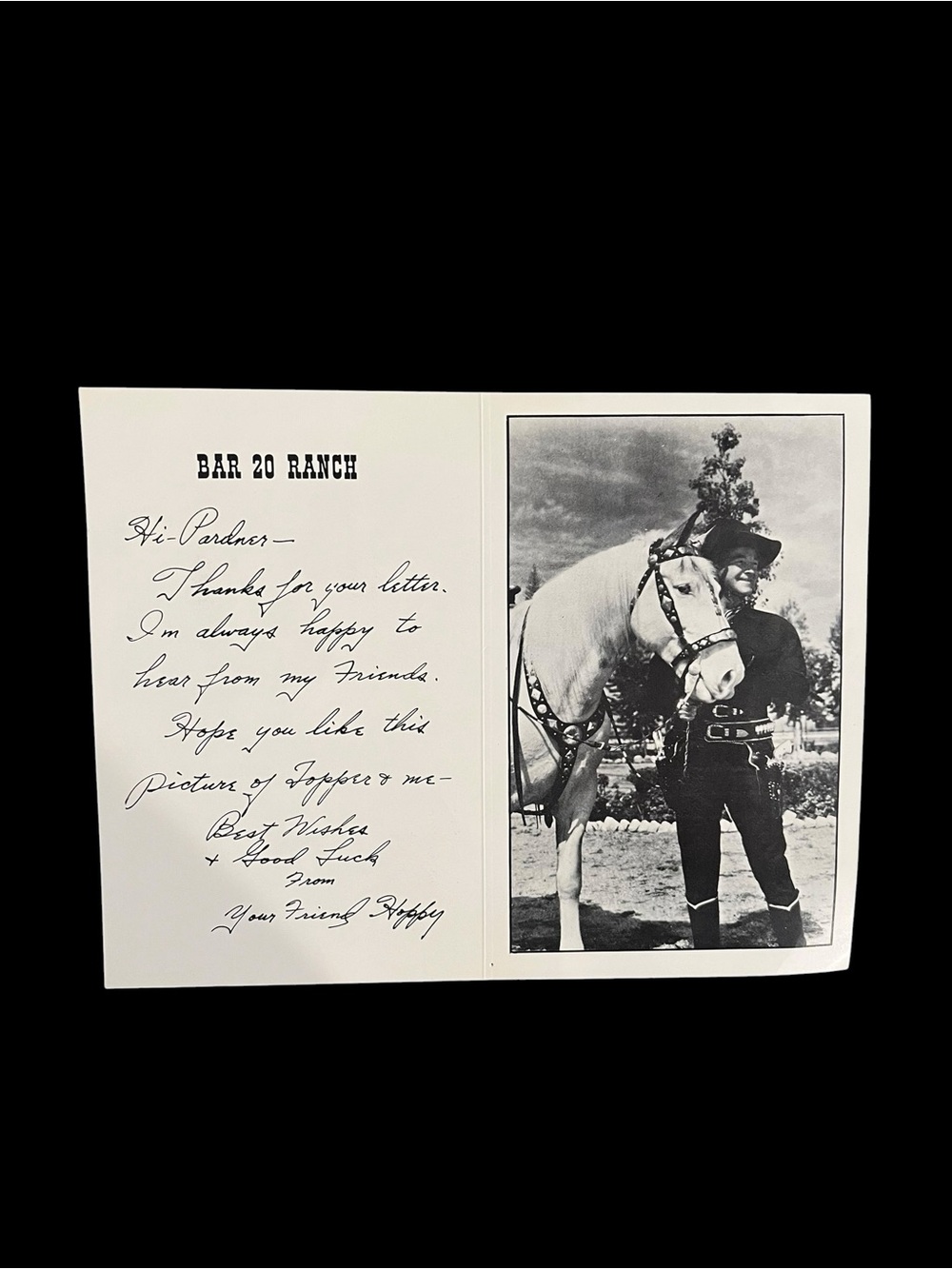 Vintage Hopalong Cassidy Bar 20 Ranch Fan Letter Topper Ephemera Photo Western